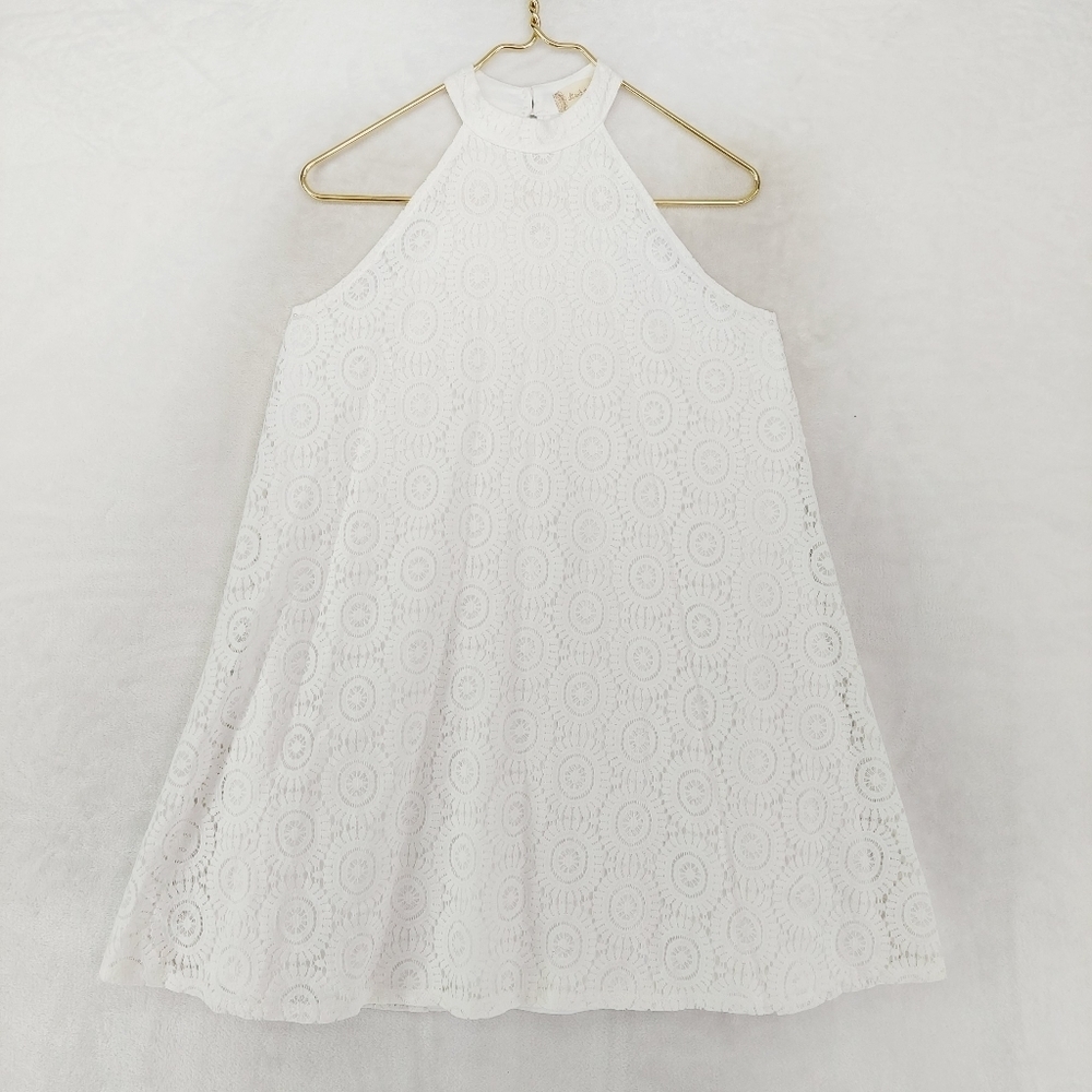 Altar'd State Women's White Eyelet Lace Tank Top Halter Neck Mini Dress P6377
